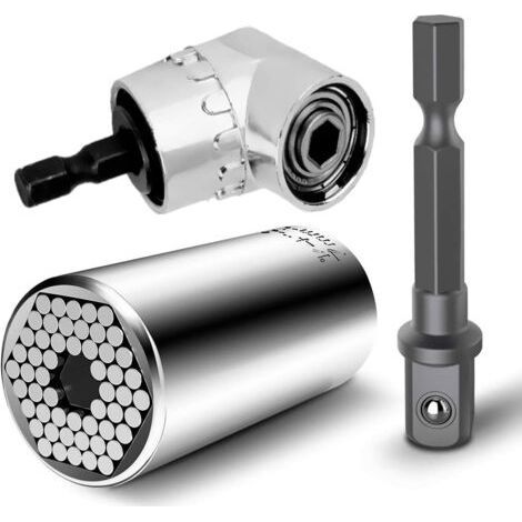 7mm-19mm Ratchet Universal Sockets Metric Wrench Power Drill Adapter and 105 Degree Right Angle Extension Electric Screwdriver (1/5)