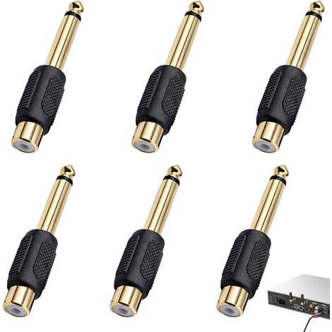 Set di 6 adattatori audio, da jack da 6,35 mm a RCA femmina, connettori placcati in oro, compatibili con HiFi, cuffie e apparecchiature da studio. (1/5)