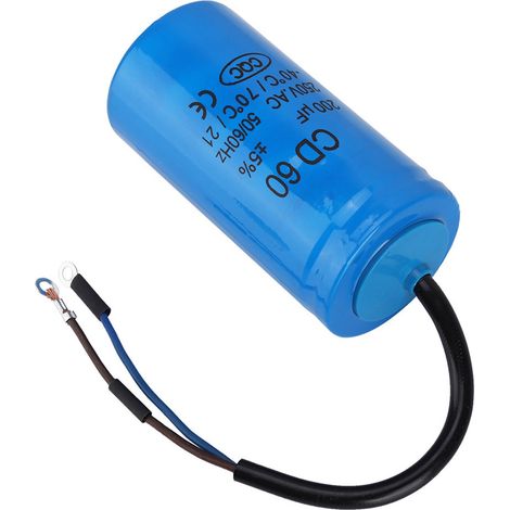 Condensateur de démarrage CD60 avec fil conducteur 250 V CA 200 µF 50/60 Hz pour moteur/compresseur d'air (1/5)