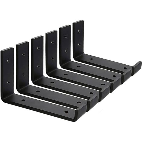 Lot de 6 - Équerre murale - Support étagère - Acier massif 5 mm - Charge 50 kg - Usage industriel et domestique - Noir - 15 cm