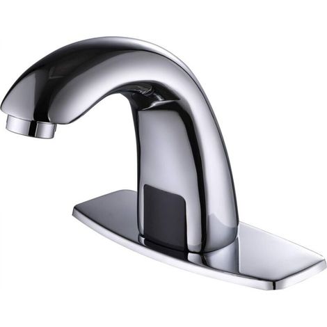 Touchless bathroom sink faucet, automatic motion sensor faucet with hole cover, chrome (1/4)