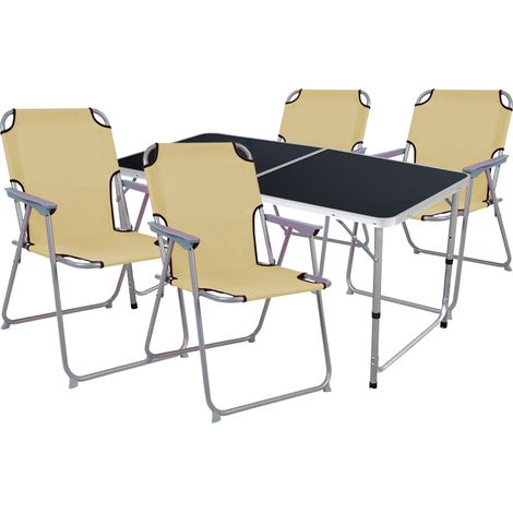 5-teiliges Campingmöbel Set beige120x60x58/70cm schwarz-MMC330872B+4xMPO2600B (1/4)