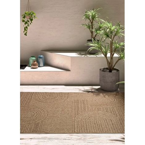 ATTICGO Tapis d'extérieur géométrique effet jute ACRA 06 Naturel 200x290 cm (1/5)
