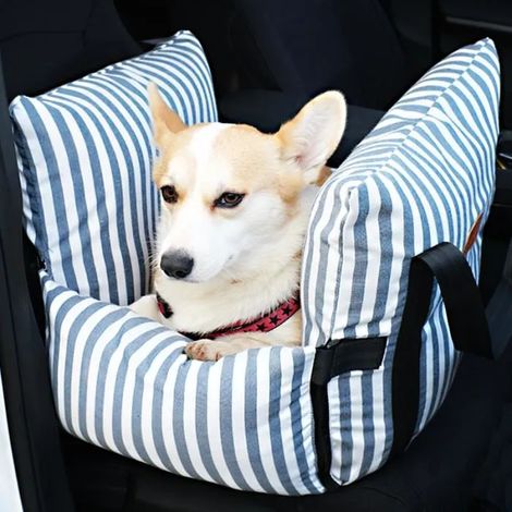 Siège Auto pour Chien - Lit de Voyage avec Poches - Amovible et Lavable - Coussin Siège Auto pour Chien 52 x 52cm,Bleu (1/4)