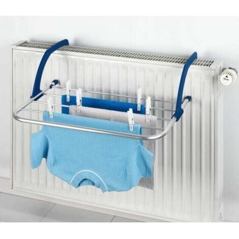 QORVA-Sechoir à linge, séchoir radiateur ou séchoir linge extérieur balcon, longueur étendage 3m, Aluminium - Polypropylène, 34x16x53,5 cm, Brillant - Bleu (1/2)