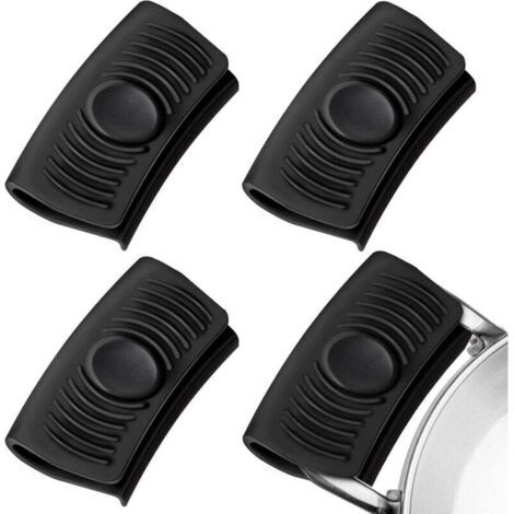 2 paia di supporti in silicone per manici (neri) - Manicotti isolanti termici per manici di pentole e coperchi - Presine per manici caldi per pentole e piatti