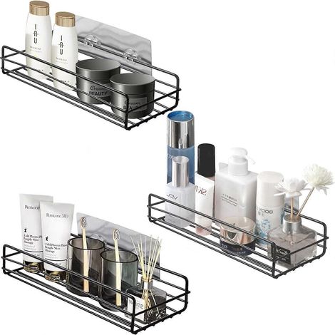 Ensemble de supports de rangement de douche 3 pièces (noir), support de rangement sans perage, panier de rangement de douche de cuisine, support de ran (1/5)