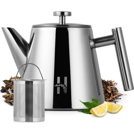 Théière double paroi avec filtre - 1000 ml - Couleur chrome - Théière isotherme (1/5)