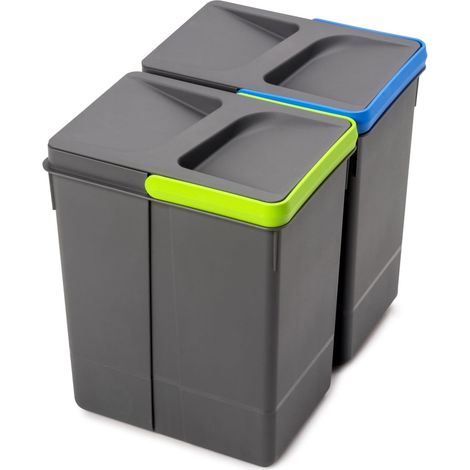 Poubelles, Compartiments de Recyclage pour Base à Couper, Plastique, Kit de 2 bacs Hauteur 266 mm et capacité 7 litres, Gris, H 266 mm (2 x 7 L) (1/5)