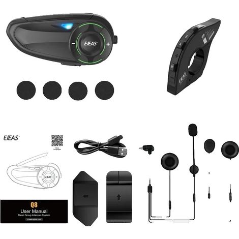 Auriculares, intercomunicador para 6 personas, diseño impermeable, Q8 1 unidad (añadir 1 unidad EUC) (1/2)