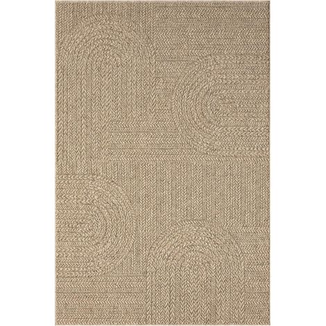 Tapis extérieur intérieur 240x340 beige LYN13 REZA aspect jute motif arc-en-ciel ton sur ton