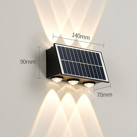 Applique murale solaire Toivize 6 têtes IP65 étanche lumière chaude décoration extérieur jardin villa façade noire autonome (1/4)