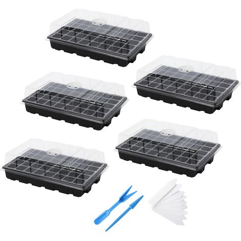 TOQUE Seed Trays 5Pc Clear View With Lids 40 Cell Propagators For Plants Black (1/5)