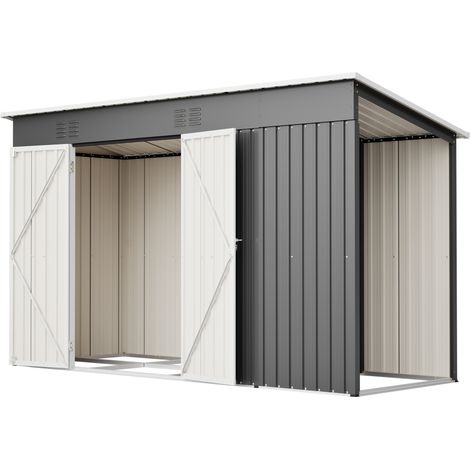 Abri de jardin en métal 311 x 123 x 181 cm - Cabane d'outils avec 2 portes verrouillable et grille d'aération - Gris (1/5)