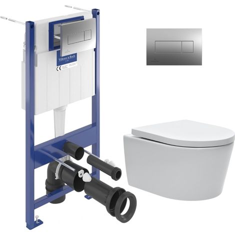 Pack WC bâti-support Villeroy & Boch + WC suspendu sans bride Swiss Aqua Technologies + abattant SoftClose + Plaque (VCNSAT2CH) (1/5)
