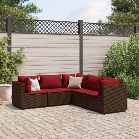 Set Divani da Giardino 5 pz con Cuscini Marrone in Polyrattan vidaXL (1/5)