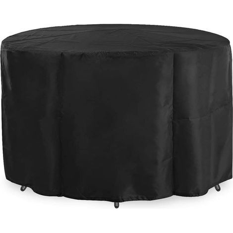 Runde Gartenmöbelabdeckung (130 x 71 cm), Schutzplane für den Außenbereich, wasserdichte Tisch- und Stuhlabdeckung, schwarze wasserdichte Tischdecke, 210D Oxford-Gewebe (1/4)