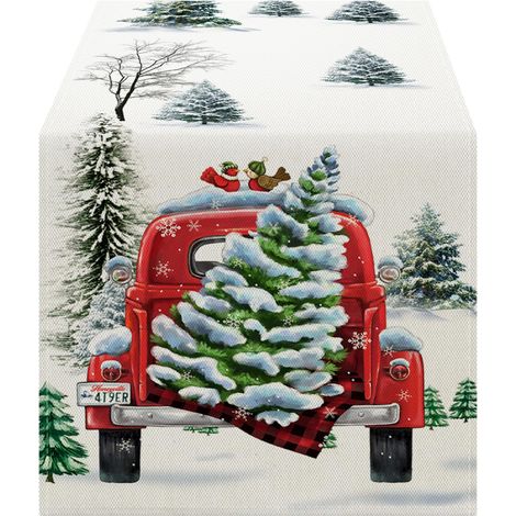 Chemin de table de Noël moderne - Motif Père Noël - Décoration intérieure - Vacances - Étanchéité, 40 x 180 cm (1/3)