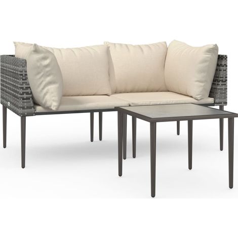 Maison Exclusive - 3-tlg. Garten-Lounge-Set mit Kissen Grau Poly (1/5)