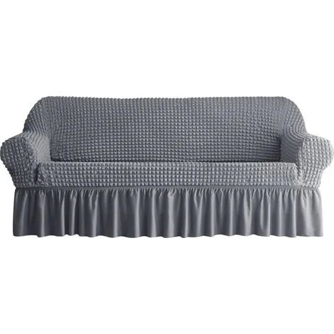 Housse de canapé extensible 3 places avec accoudoirs - Gris, pour canapé 190–230 cm (92% polyester / 8% spandex) (1/4)