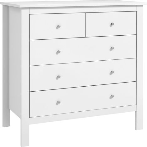 Commode à 5 tiroirs, meuble de rangement, avec poignées, glissières métalliques, en bois, 79l x 39,5P x 80,5H cm, blanc