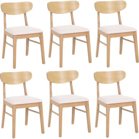 [NON UTILIZZATO] Set 6x sedie sala pranzo soggiorno HHG-698 79x45x49cm 150kg tessuto legno chiaro avorio (1/5)
