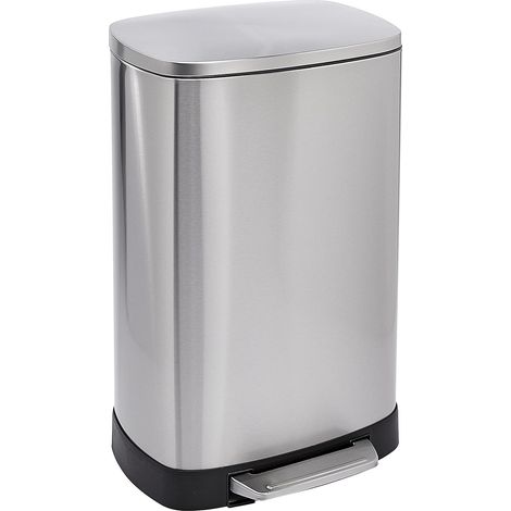Poubelle Rectangulaire à fermeture lente et à base surélevée, 50 litres, Argenté