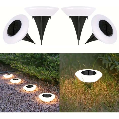 Lot de 4 spots enterrées LED 16 lumières sol pelouse patio solaires, installation facile étanches, lumière chaude, pour jardin, extérieures, allée (1/5)
