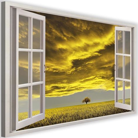 Tableau fenêtre, nuages et arbre - 90 x 60 cm (1/5)