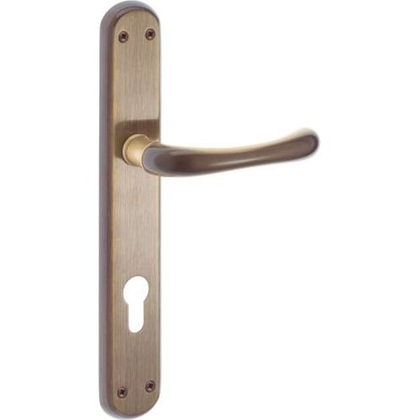 Maniglia sette con placca yale in ottone finitura bronzo graffiato 85 mm