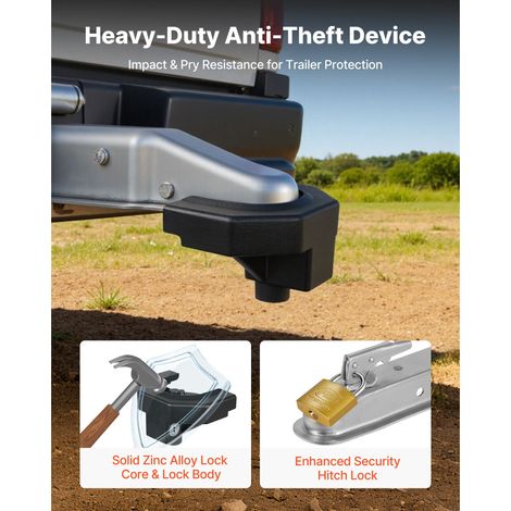 Kit antivol d'attelage remorque universel pour coupleurs 58,7 mm, cadenas et 3 clés, aluminium renforcé anti-effraction et antichoc, compatible camping-car, bateau, remorque (1/5)