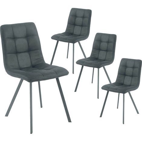 MOA - Lot de 4 Chaises Matelassées Grises Piètement Gris Mat (1/2)
