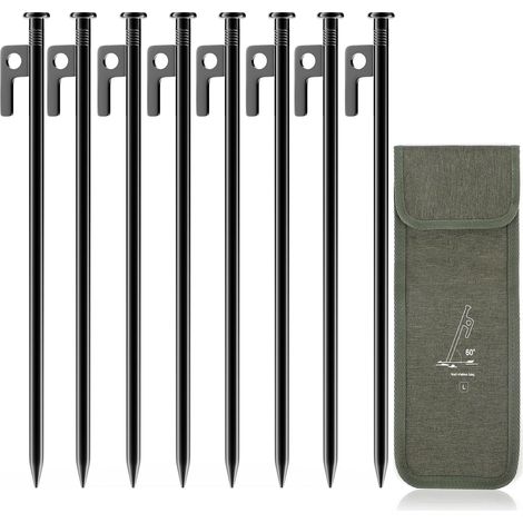 PCS Stahl-Zeltheringe mit Aufbewahrungstasche, 30 cm Zeltheringe Camping-Zeltheringe für Grasland, Wald, felsigen Boden – Schwarz (1/5)