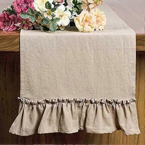 Tischläufer aus Baumwollrüschen, Partyzubehör, Stoffdekoration, romantisches einfarbiges Platzdeckchen für Feiertage, Hochzeiten, Weihnachten, Deckchen-30x200cm-Beige