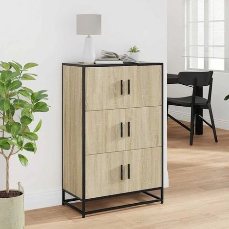 Buffet Bas Chêne Sonoma 68x35x106,5 cm - Meuble de Rangement avec Portes et Étagères, Bois d'Ingénierie et Métal, Style Industriel Moderne pour Salon ou Entrée (1/5)