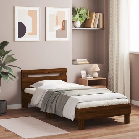 Bed Frame without Mattress with LED Lights Brown Oak 90x190 cm Single vidaXL