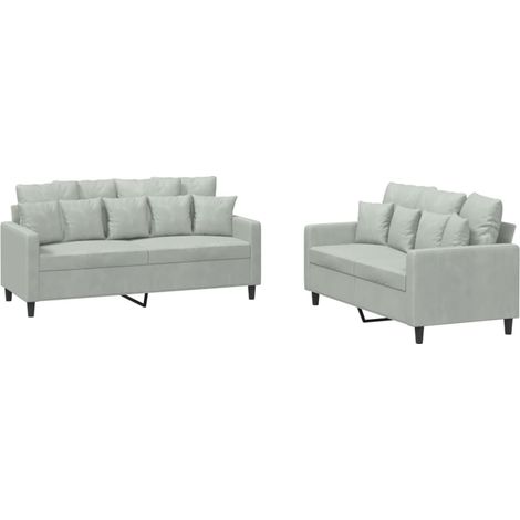 Ensemble de Canapé  Sofas 2 pcs avec coussins Gris clair Velours