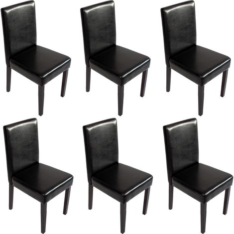 Lot de 6 chaises de séjour Littau, simili-cuir, noir, pieds foncés