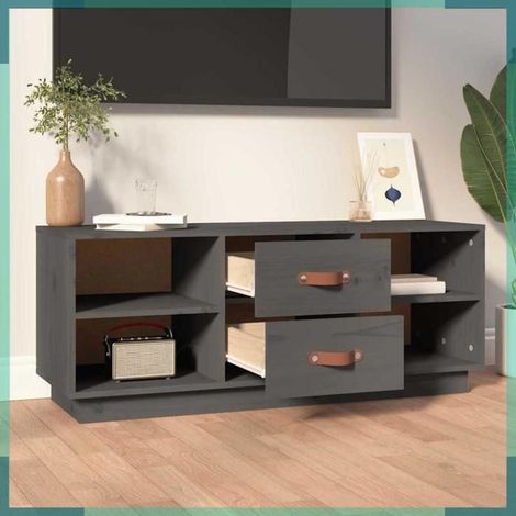 818227 Meuble TV Gris 100x34x40 cm Bois de pin massif (1/5)