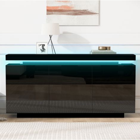 Credenza LED nera 140 x 35 x 72,5 cm con 2 ante e 3 cassetti DESVIAE (1/5)