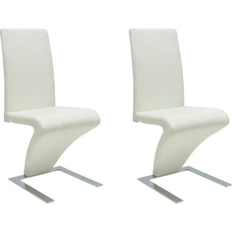 Chaise design simili cuir blanc et pieds métal chromé Théo - Lot de 2 (1/5)