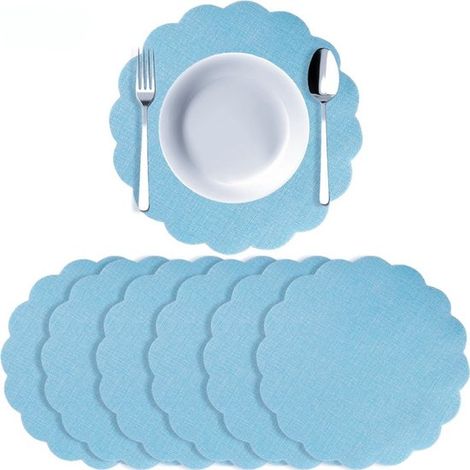 Set mit 10 Leinen Tischsets (33,5 cm) für Geburtstage, den rustikalen Landhausstil und Feiertagsfeste Himmelblau (1/5)