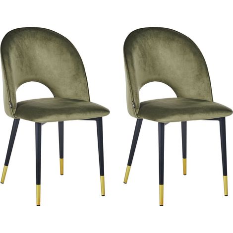 Set di 2 sedie da pranzo in velluto verde oliva con gambe nere Magalia
