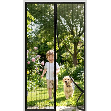 Moustiquaire Porte-Fenêtre Aimantée 80x220cm Maillage Ultra Résistant et Fin Fermeture Magnétique Rideau Moustiquaire Porte d’Entrée Anti Mouches Anti Insectes avec Ruban Adhésif, Noir (1/5)