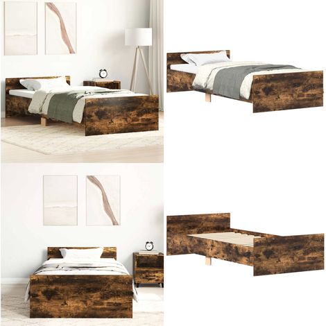 Bettgestell ohne Matratze Räuchereiche 90x200 cm Holzwerkstoff - Holzbettwäsche - Massivholzbette - Doppelbett - Einzelbett - Lattenrost - Home & Living (1/5)