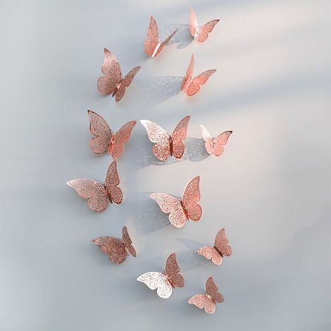 36 3D butterfly stickers - Walls, doors and windows - Children's room - Rose gold (1/5)