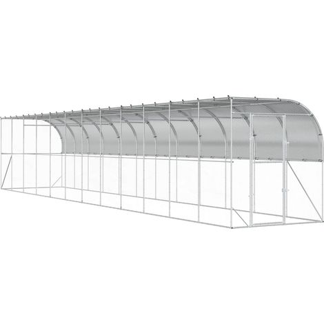 vidaXL Gabbia per Polli Contro il Muro Argento 600 x 150 x 215 cm