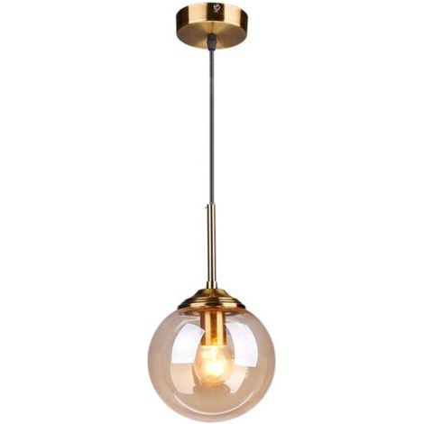 Verre Suspension Luminaire Vintage Industrielle, Plafonnier avec fini en laiton poli Lustre Suspension Lampe de Salle à Manger Cuisine Salon Chambre (Ambré, 1 lumière) (1/5)
