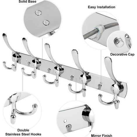 Wandhaken aus Edelstahl – 2 Packungen à 15 Haken – Mantel-/Handtuch-/Huthalter – Silber (1/4)