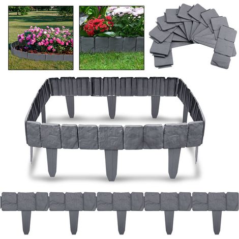 Bordure de jardin 10m Barrière Clôture Aspect Pierre Bordure de pelouse 40 pièce bordure en plastique(1 élément 25x23 cm, Anthracite) HENGMEI